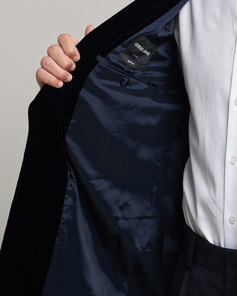 Hombres | Blazers | Giorgio Armani | Peak Lapel Velvet Blazer Navy