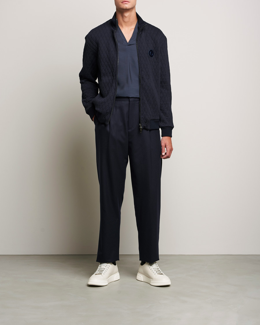 Hombres | Jerséis y prendas de punto | Giorgio Armani | Diamond Quilted Zip Sweater Navy