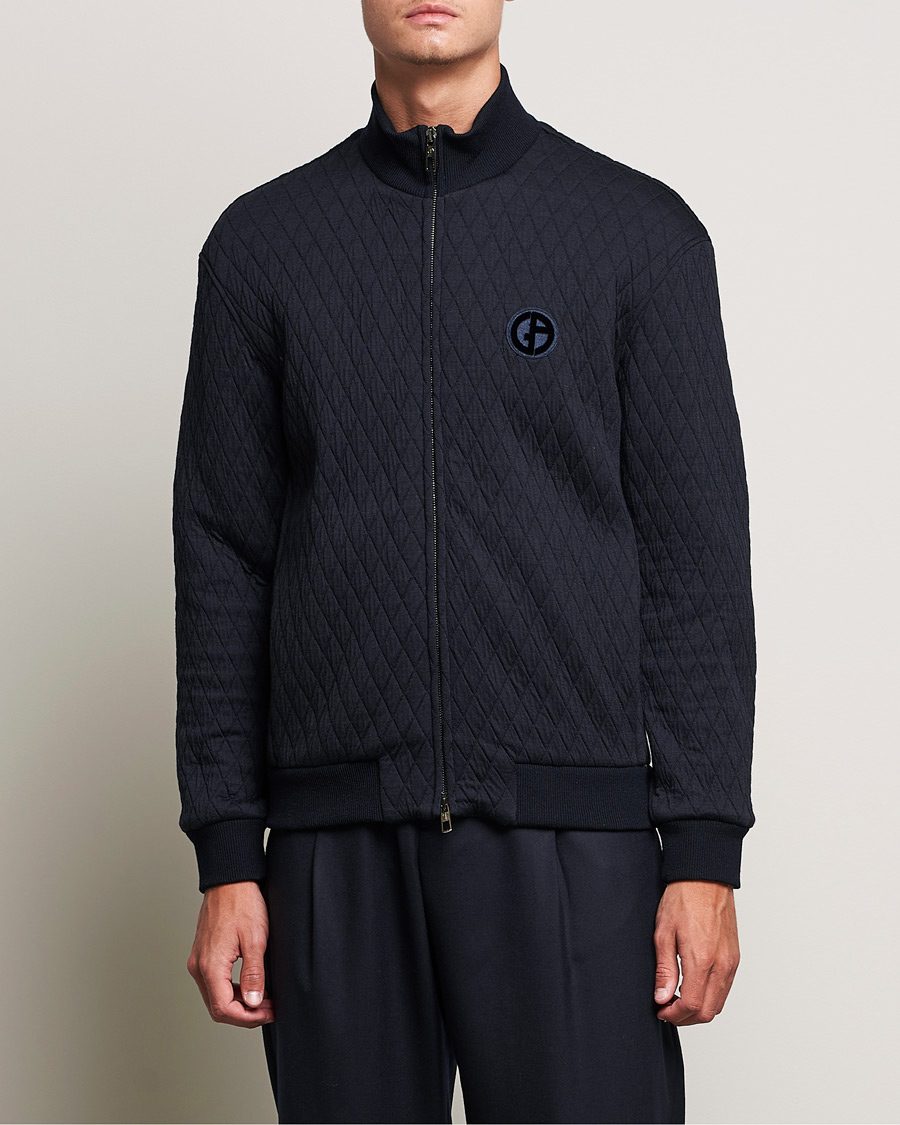 Hombres | Jerséis y prendas de punto | Giorgio Armani | Diamond Quilted Zip Sweater Navy