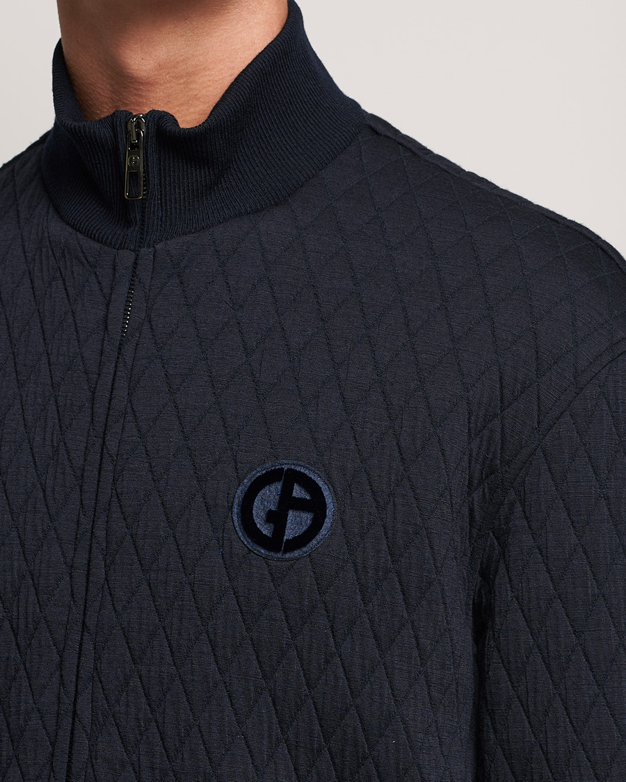 Hombres | Jerséis y prendas de punto | Giorgio Armani | Diamond Quilted Zip Sweater Navy
