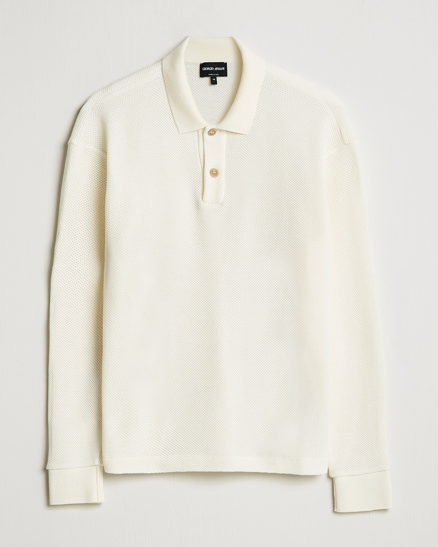 Hombres | Jerséis y prendas de punto | Giorgio Armani | Wool Piquet Long Sleeve Polo Off White