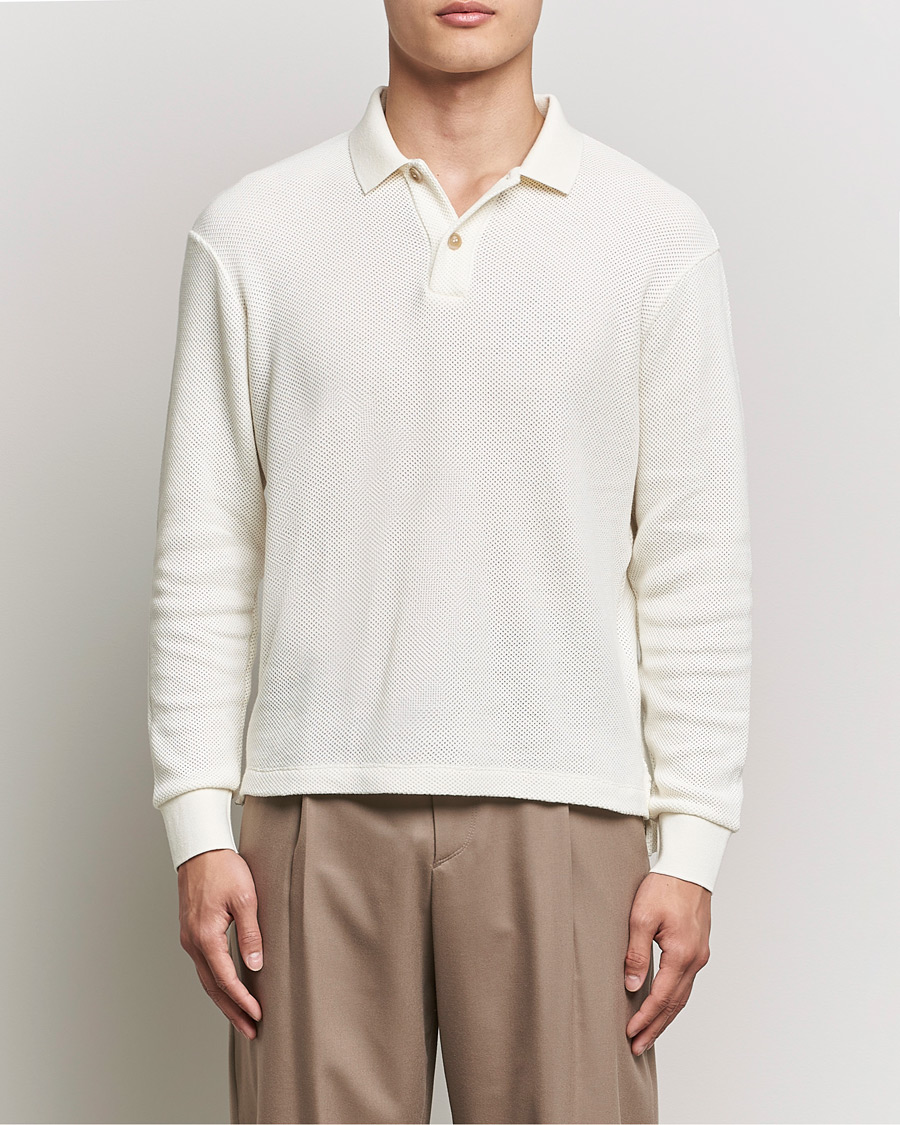Hombres | Jerséis y prendas de punto | Giorgio Armani | Wool Piquet Long Sleeve Polo Off White