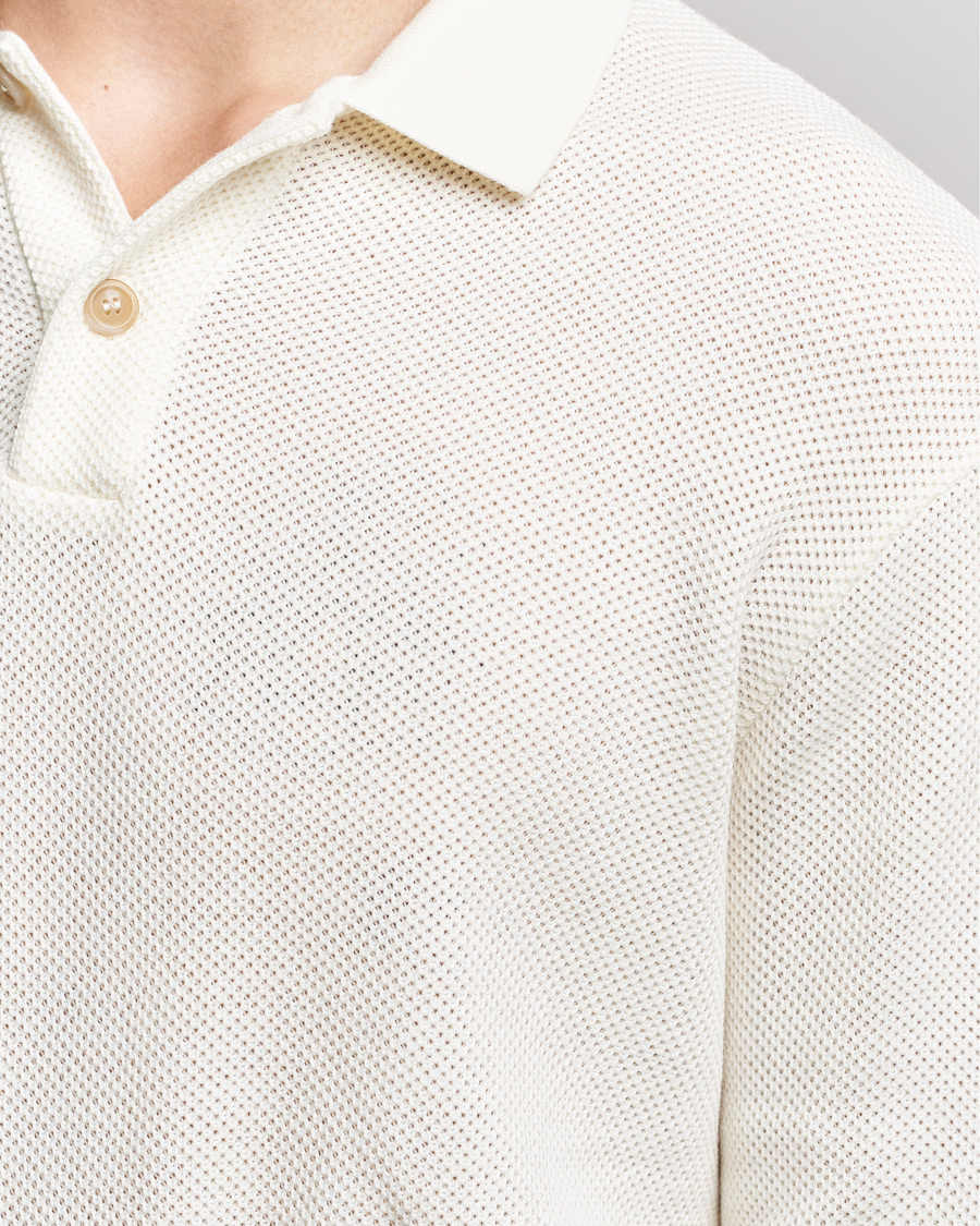 Hombres | Jerséis y prendas de punto | Giorgio Armani | Wool Piquet Long Sleeve Polo Off White