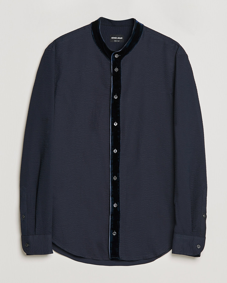 Hombres | Camisas | Giorgio Armani | Seersucker Velvet Guru Collar Shirt Navy