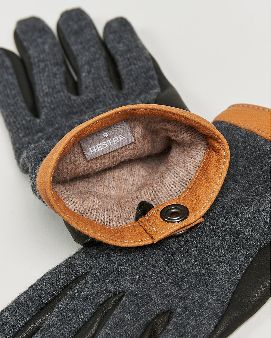 Hombres | Guantes | Hestra | Deerskin Wool Tricot Glove Grey/Black