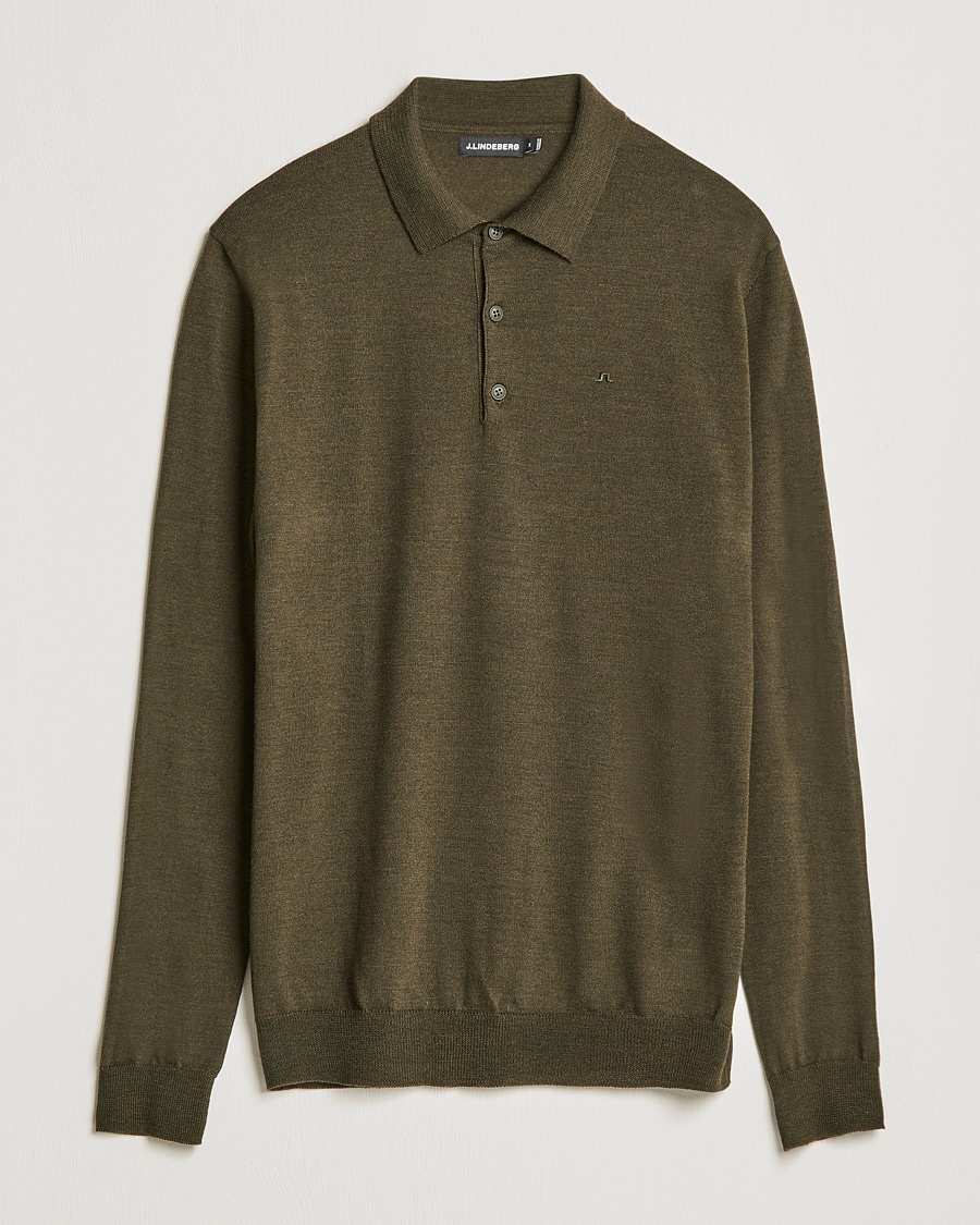 Hombres | Jerséis y prendas de punto | J.Lindeberg | Noel True Merino Poloshirt Forest Green