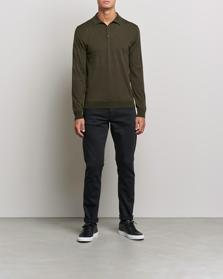 Hombres | Jerséis y prendas de punto | J.Lindeberg | Noel True Merino Poloshirt Forest Green