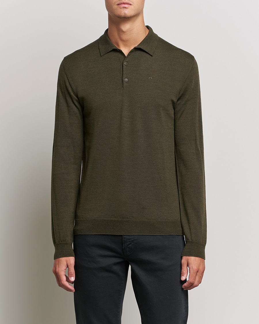 Hombres | Jerséis y prendas de punto | J.Lindeberg | Noel True Merino Poloshirt Forest Green