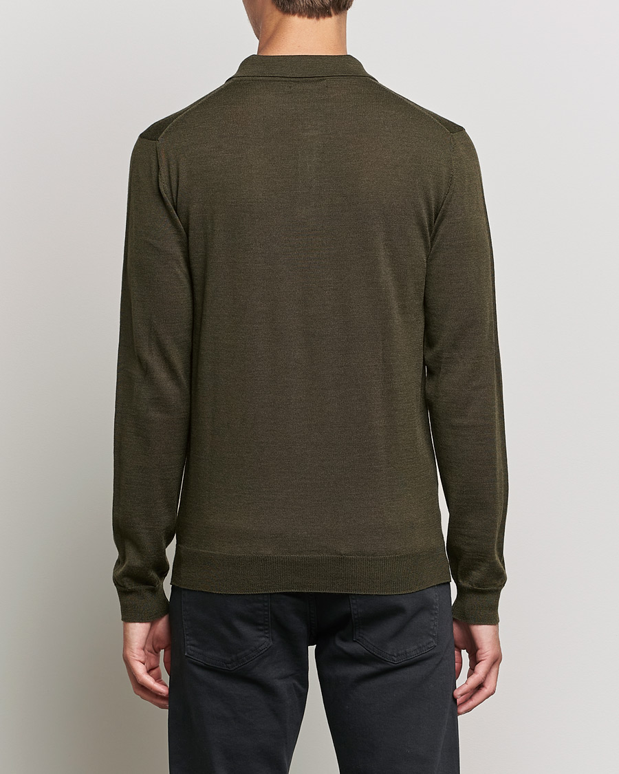 Hombres | Jerséis y prendas de punto | J.Lindeberg | Noel True Merino Poloshirt Forest Green