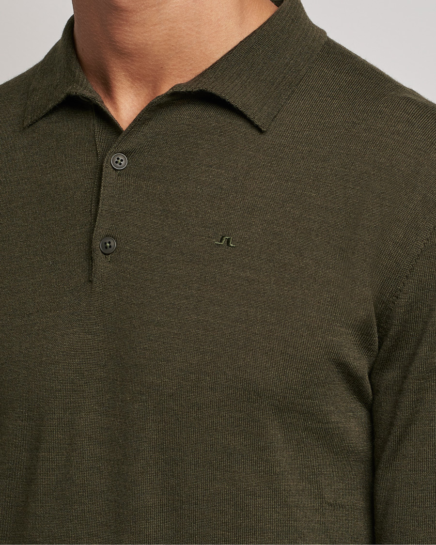 Hombres | Jerséis y prendas de punto | J.Lindeberg | Noel True Merino Poloshirt Forest Green