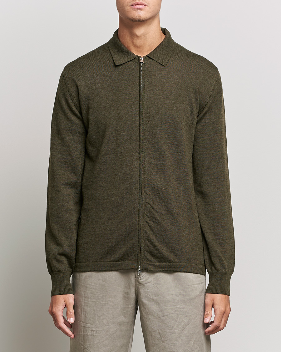 Hombres | Jerséis y prendas de punto | J.Lindeberg | Nyle True Merino Zip Cardigan Forest Green