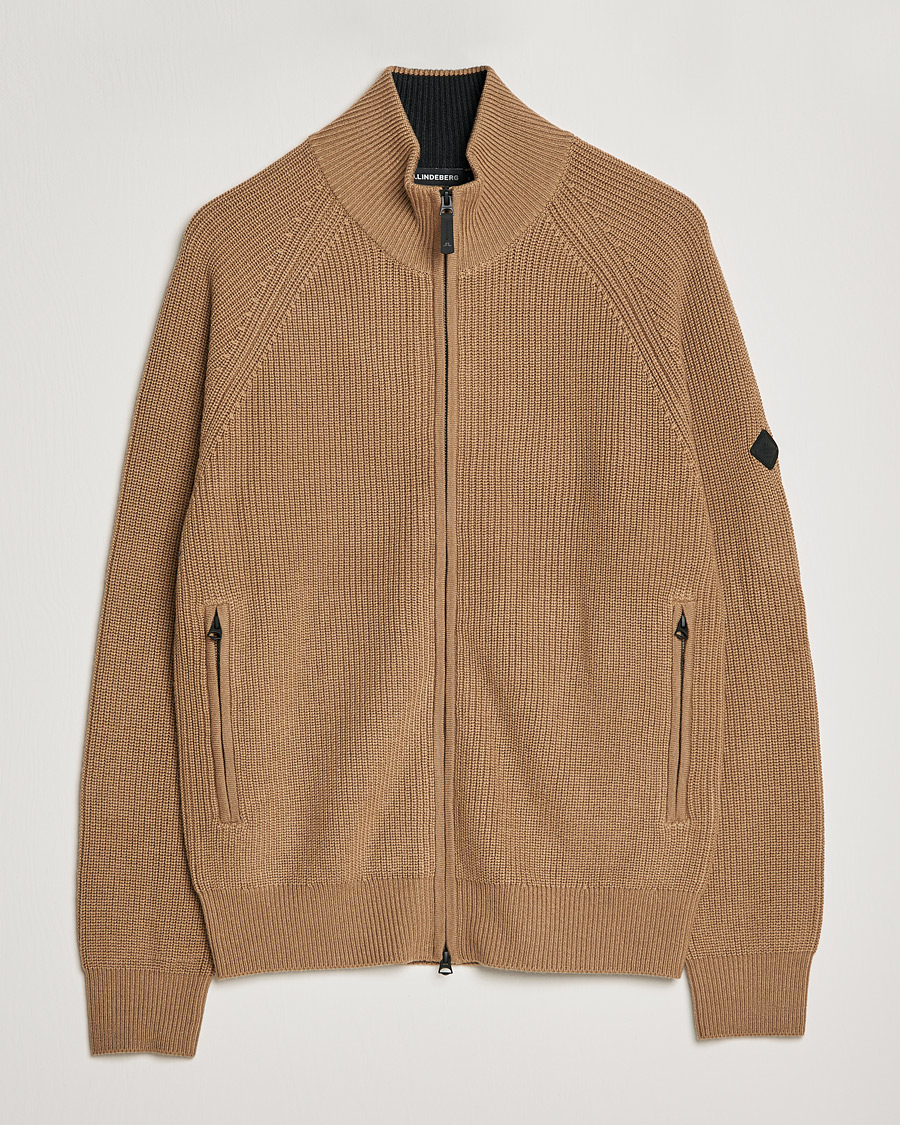 Hombres | Jerséis y prendas de punto | J.Lindeberg | Kyler Wool Blend Zip Tiger Brown