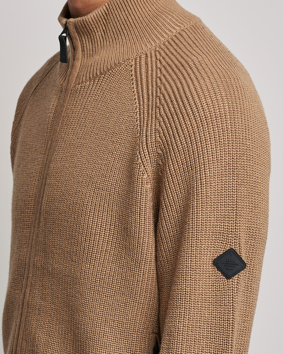 Hombres | Jerséis y prendas de punto | J.Lindeberg | Kyler Wool Blend Zip Tiger Brown