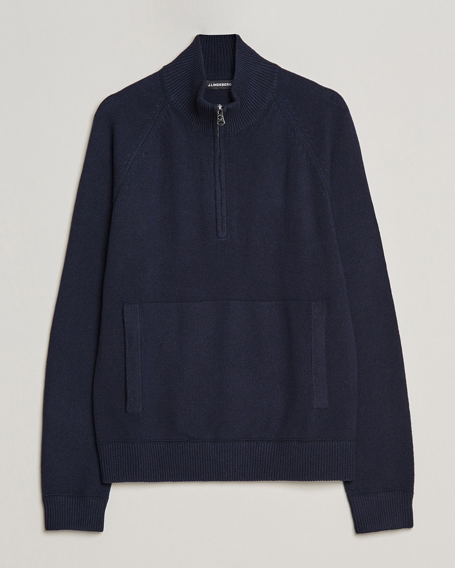 Hombres | Jerséis y prendas de punto | J.Lindeberg | Collin Cashmere/Wool Knitted Half Zip Navy