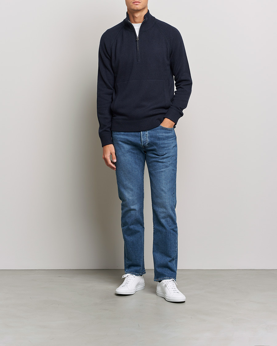 Hombres | Jerséis y prendas de punto | J.Lindeberg | Collin Cashmere/Wool Knitted Half Zip Navy