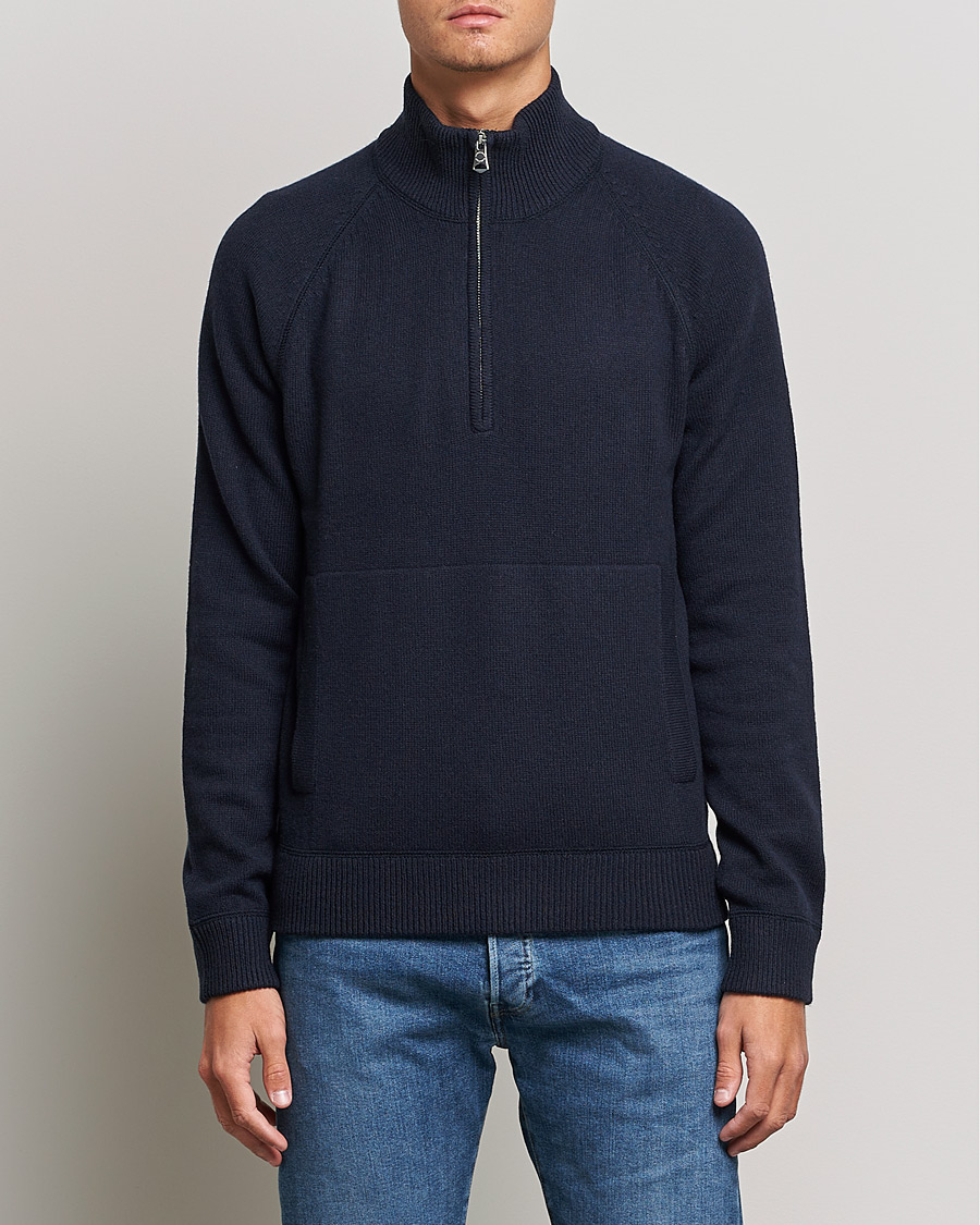 Hombres | Jerséis y prendas de punto | J.Lindeberg | Collin Cashmere/Wool Knitted Half Zip Navy