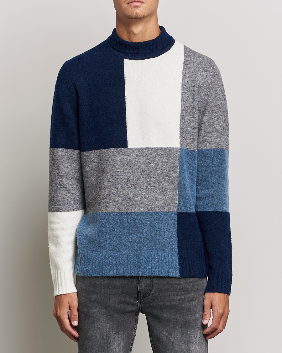 Hombres | Jerséis y prendas de punto | J.Lindeberg | Orian Wool Blend Turtleneck Blue Colorblock