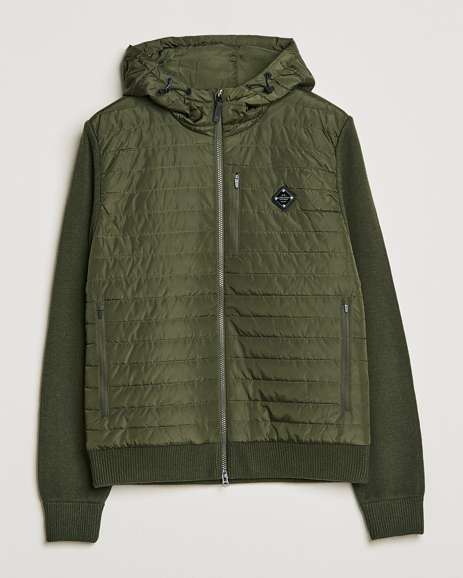 Hombres | Jerséis y prendas de punto | J.Lindeberg | Pierre Knitted Hybrid Full Zip Hood Forest Green