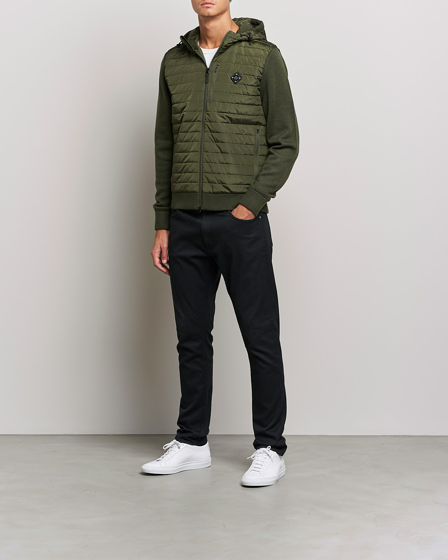 Hombres | Jerséis y prendas de punto | J.Lindeberg | Pierre Knitted Hybrid Full Zip Hood Forest Green