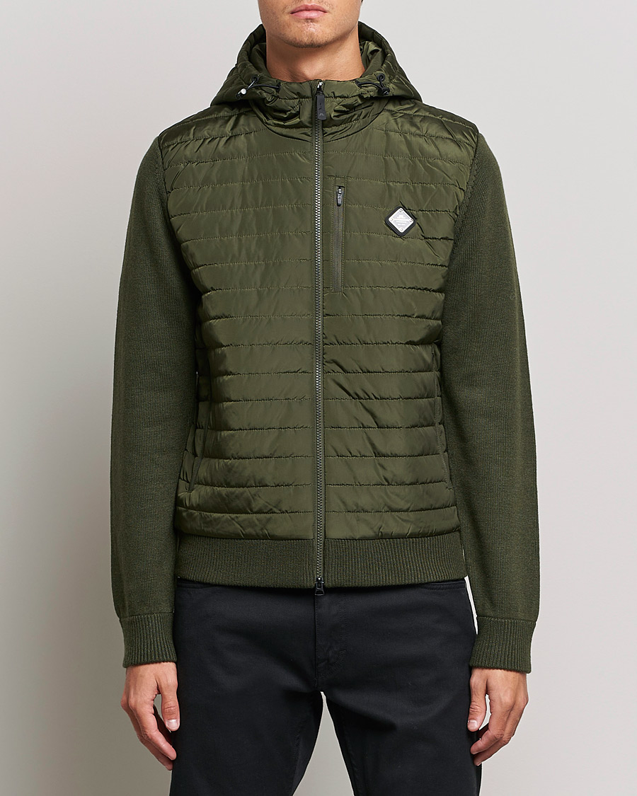 Hombres | Jerséis y prendas de punto | J.Lindeberg | Pierre Knitted Hybrid Full Zip Hood Forest Green