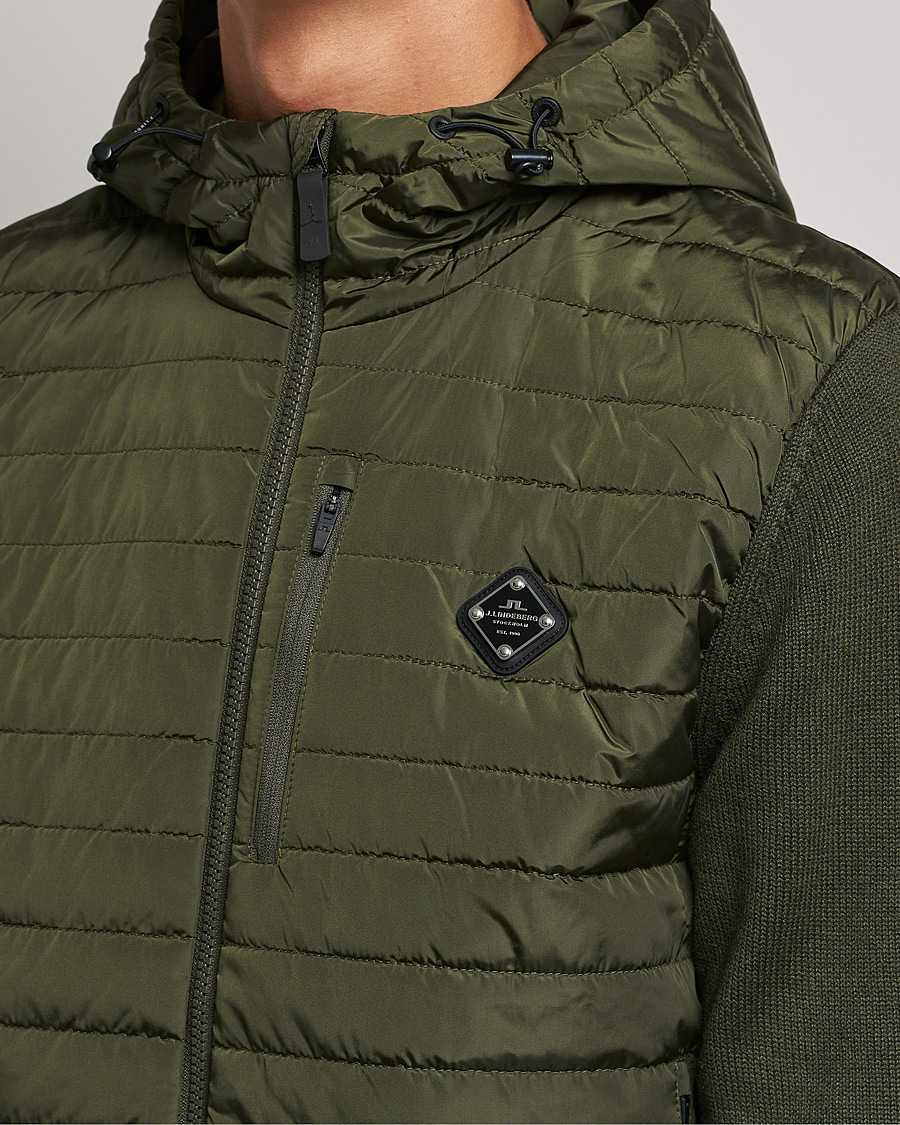 Hombres | Jerséis y prendas de punto | J.Lindeberg | Pierre Knitted Hybrid Full Zip Hood Forest Green
