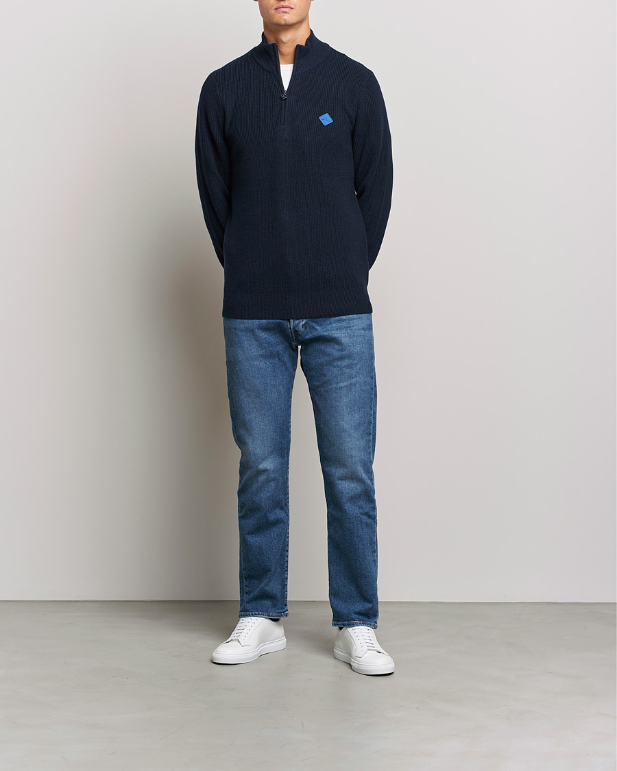 Hombres | Jerséis y prendas de punto | J.Lindeberg | Diamond Knitted Zip Sweater Navy