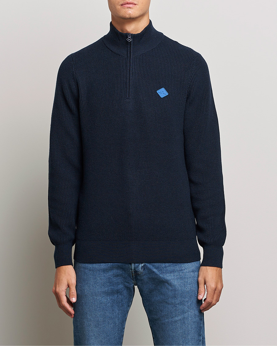 Hombres | Jerséis y prendas de punto | J.Lindeberg | Diamond Knitted Zip Sweater Navy