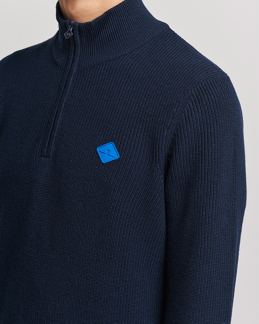 Hombres | Jerséis y prendas de punto | J.Lindeberg | Diamond Knitted Zip Sweater Navy