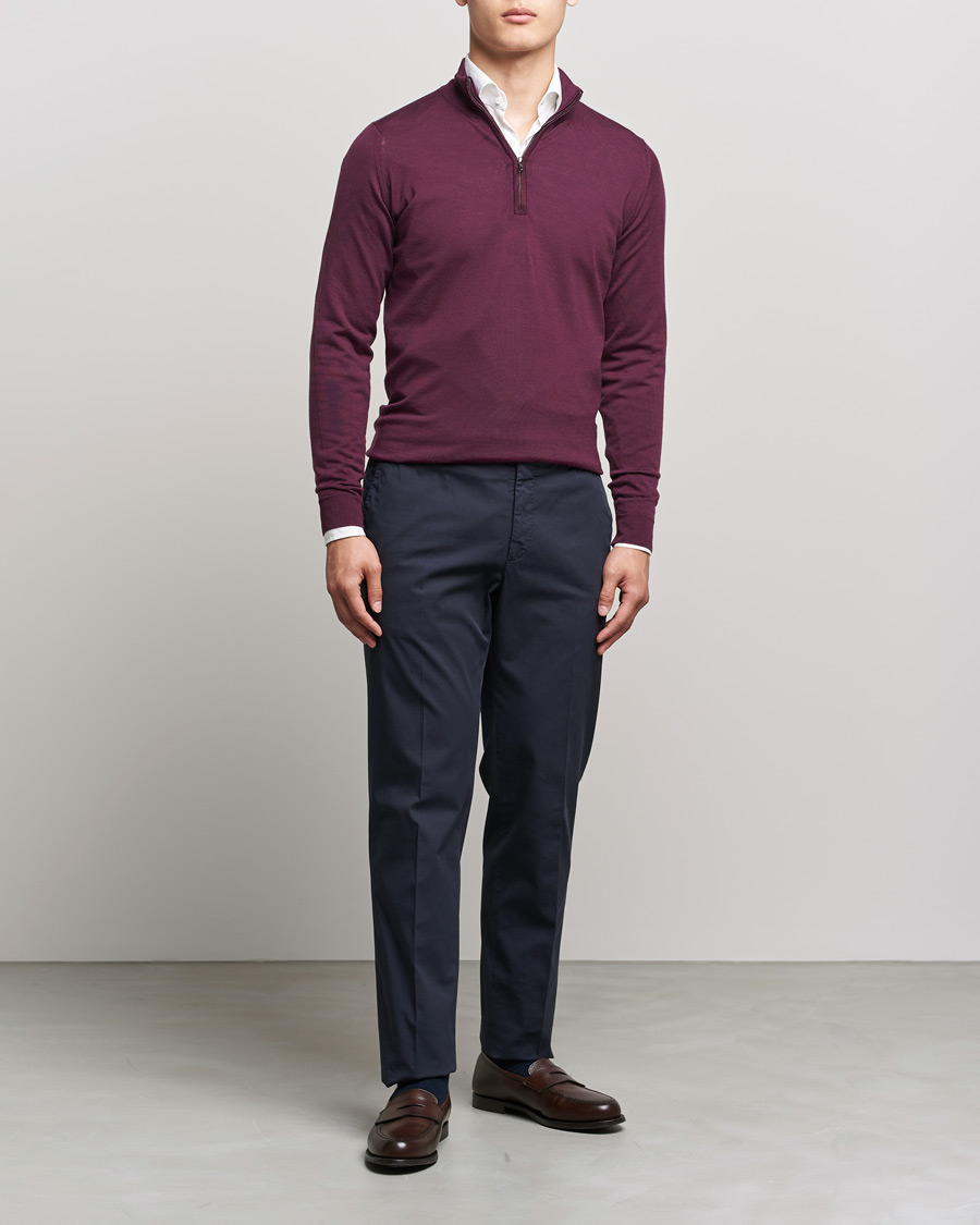 Hombres | Jerséis y prendas de punto | John Smedley | Barrow Extra Fine Merino Half Zip Pigment Purple