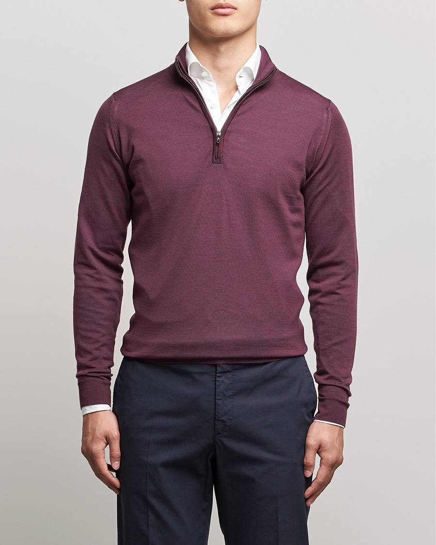 Hombres | Jerséis y prendas de punto | John Smedley | Barrow Extra Fine Merino Half Zip Pigment Purple