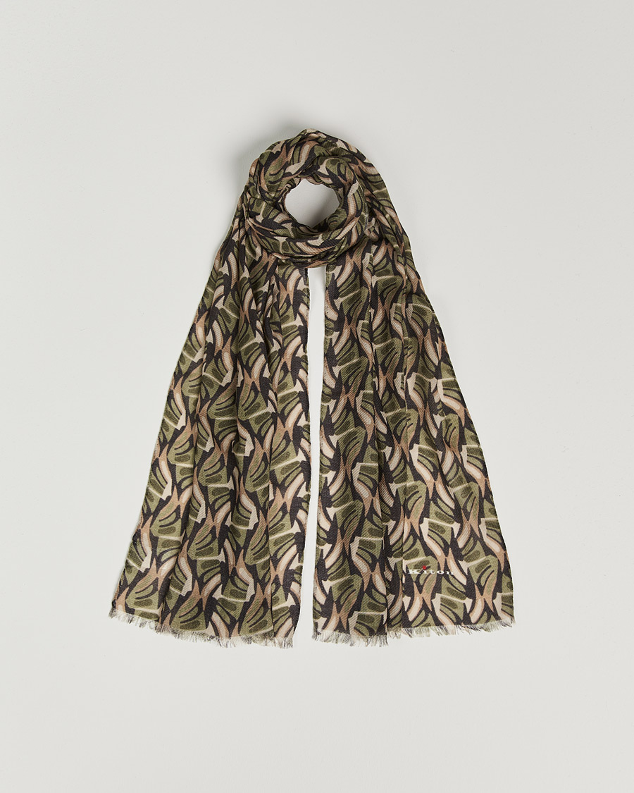 Hombres | Kiton Printed Cashmere Blend Scarf Olive/Beige | Kiton | Printed Cashmere Blend Scarf Olive/Beige