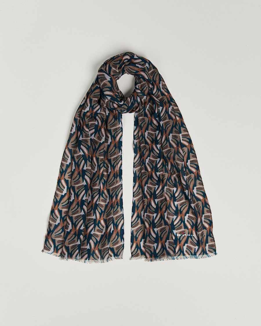 Hombres | Kiton Printed Cashmere Blend Scarf Navy/Beige | Kiton | Printed Cashmere Blend Scarf Navy/Beige