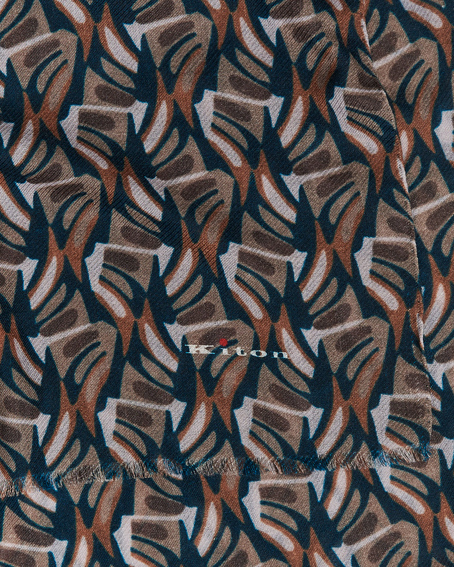 Hombres | Kiton Printed Cashmere Blend Scarf Navy/Beige | Kiton | Printed Cashmere Blend Scarf Navy/Beige