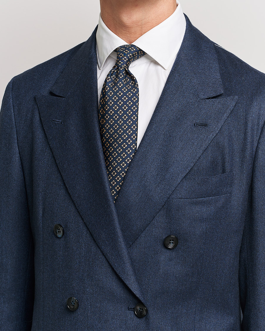 Hombres | Kiton Micro Flower Silk Tie Navy | Kiton | Micro Flower Silk Tie Navy