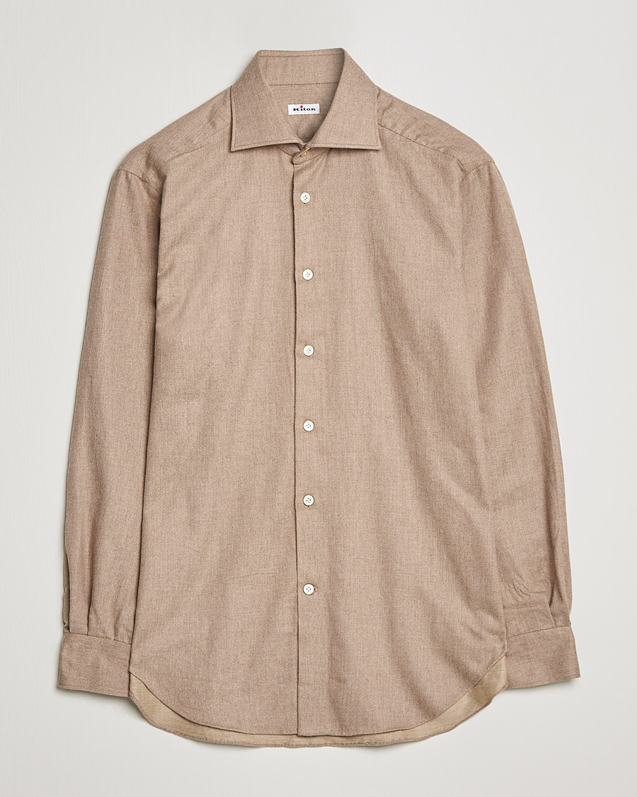 Hombres | Camisas | Kiton | Slim Fit Flannel Shirt Beige