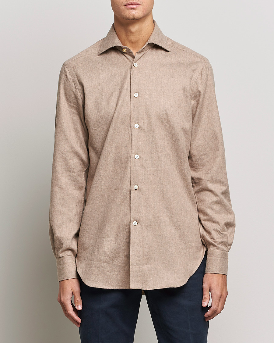 Hombres | Camisas | Kiton | Slim Fit Flannel Shirt Beige