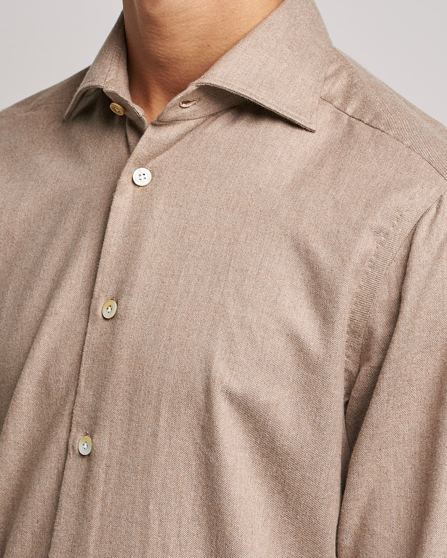Hombres | Camisas | Kiton | Slim Fit Flannel Shirt Beige