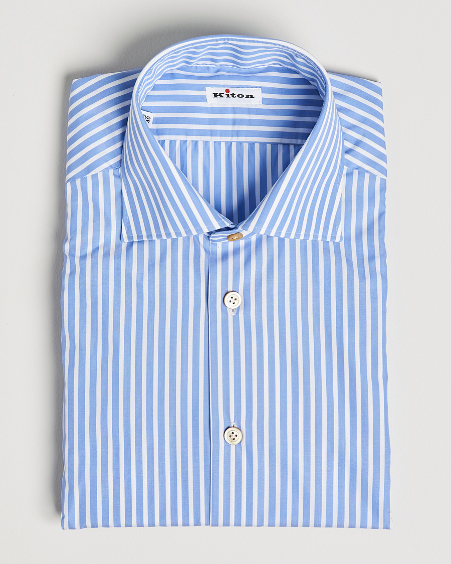 Hombres | Camisas | Kiton | Slim Fit Striped Dress Shirt Light Blue
