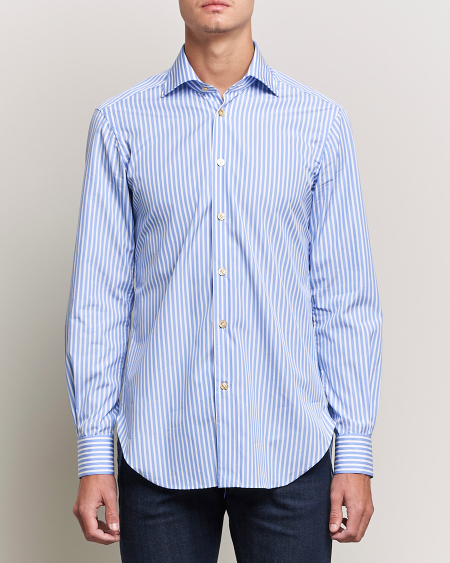 Hombres | Camisas | Kiton | Slim Fit Striped Dress Shirt Light Blue