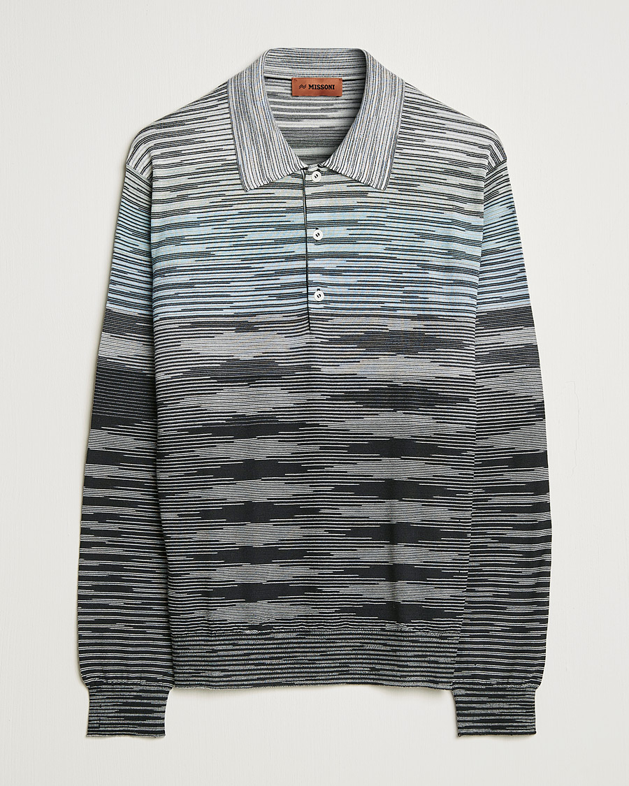 Hombres | Jerséis y prendas de punto | Missoni | Fiammato Knitted Polo Blue/Grey