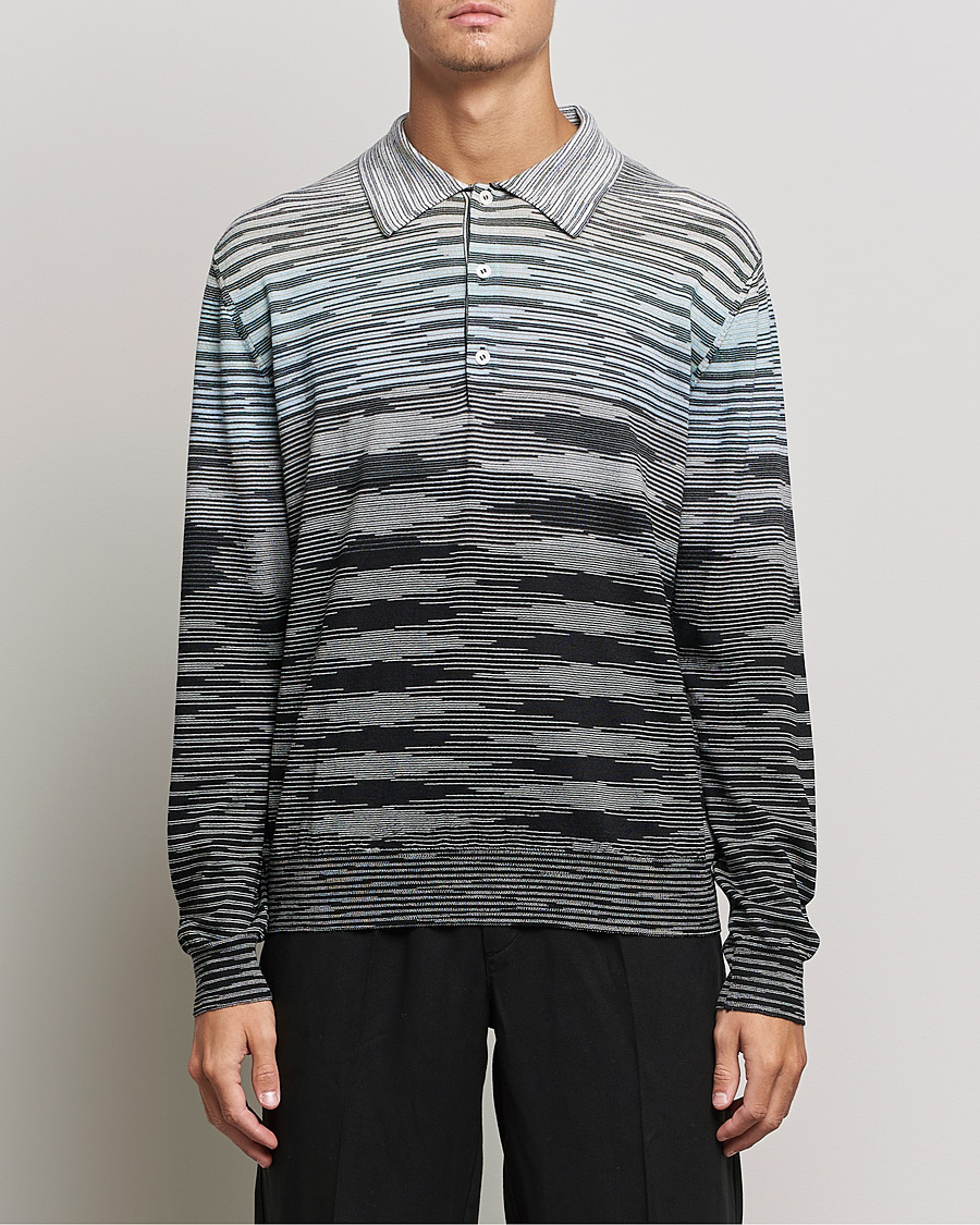 Hombres | Jerséis y prendas de punto | Missoni | Fiammato Knitted Polo Blue/Grey