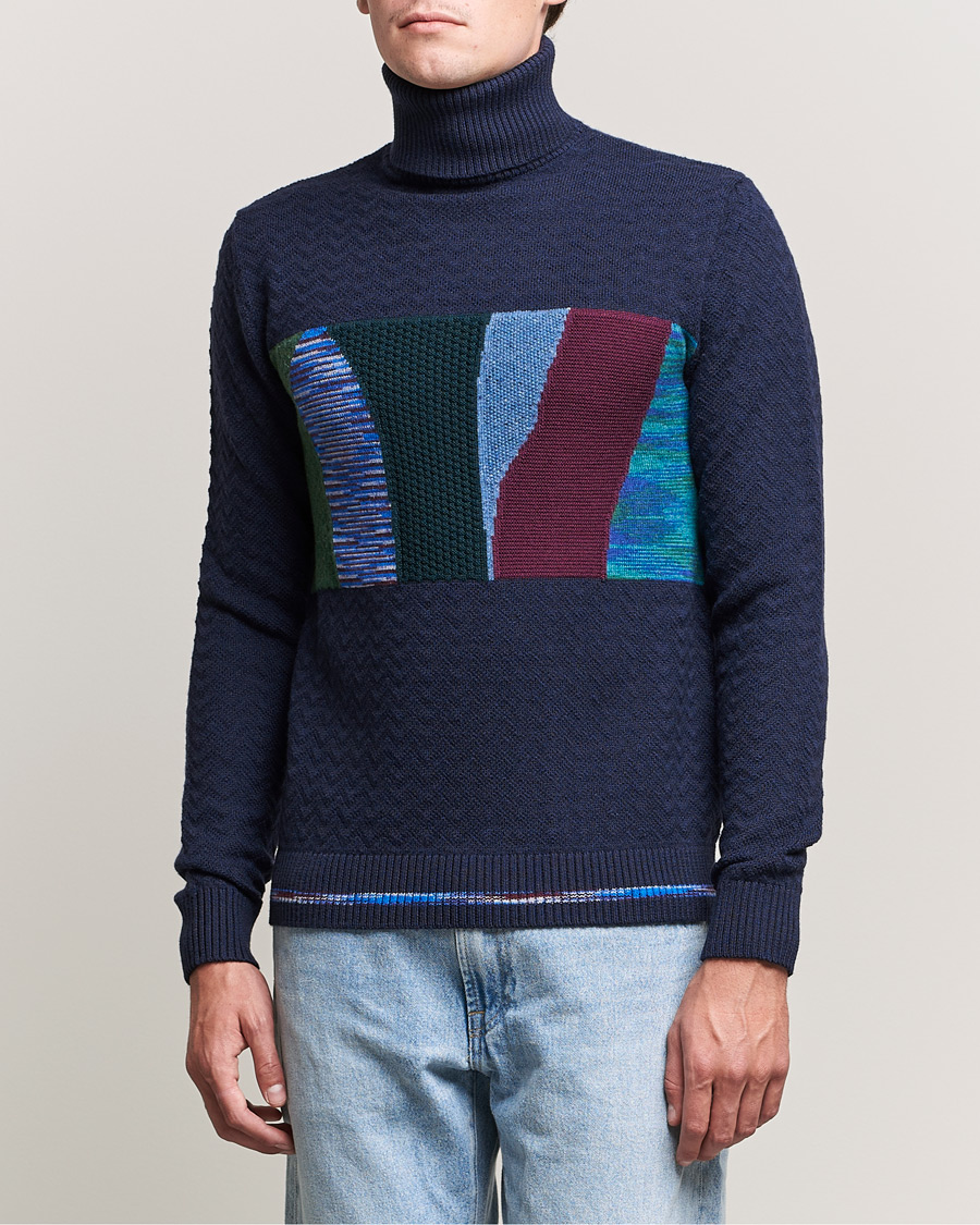 Hombres | Jerséis y prendas de punto | Missoni | Patchwork Chevron Turtleneck Navy