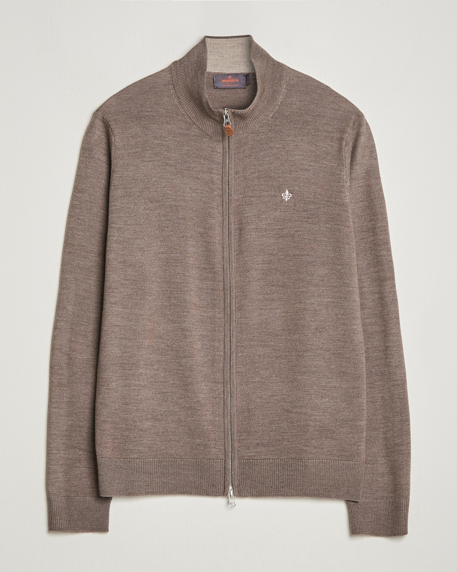 Hombres | Jerséis y prendas de punto | Morris | Merino Zip Cardigan Brown