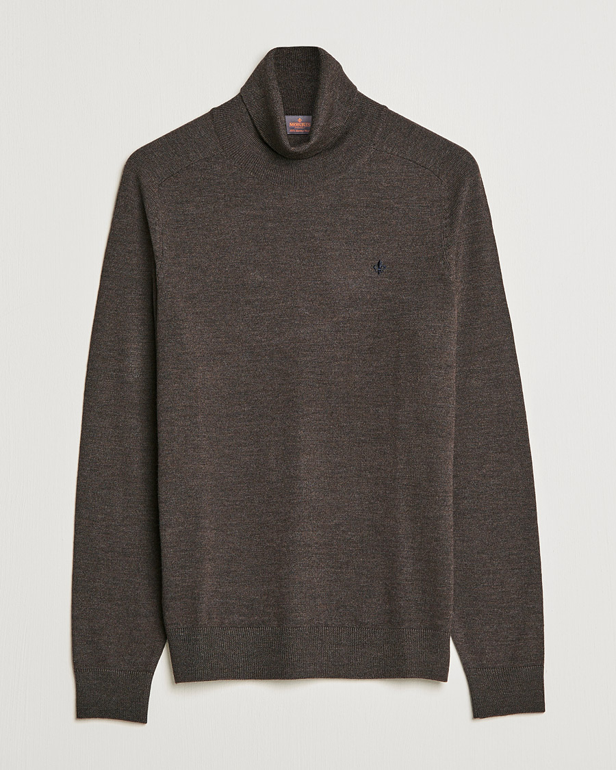 Hombres | Jerséis y prendas de punto | Morris | Merino Rollneck Dark Brown Melange