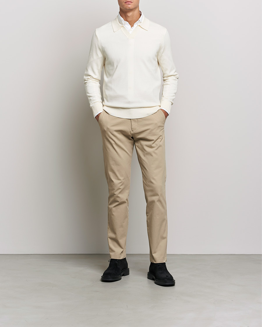Hombres | Jerséis y prendas de punto | Morris | Delon Merino Knitted Polo Shirt Off White
