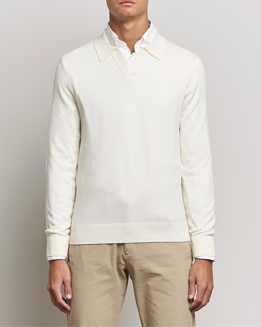 Hombres | Jerséis y prendas de punto | Morris | Delon Merino Knitted Polo Shirt Off White