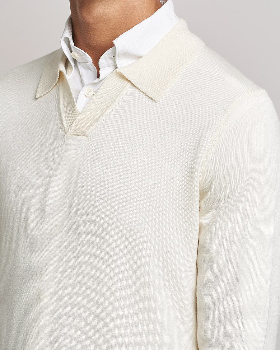 Hombres | Jerséis y prendas de punto | Morris | Delon Merino Knitted Polo Shirt Off White
