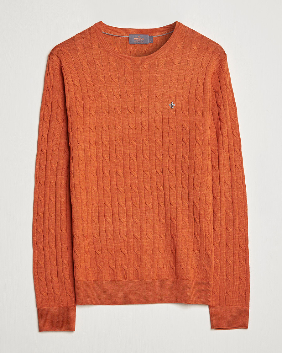 Hombres | Jerséis y prendas de punto | Morris | Merino Cable Crew Neck Pullover Orange