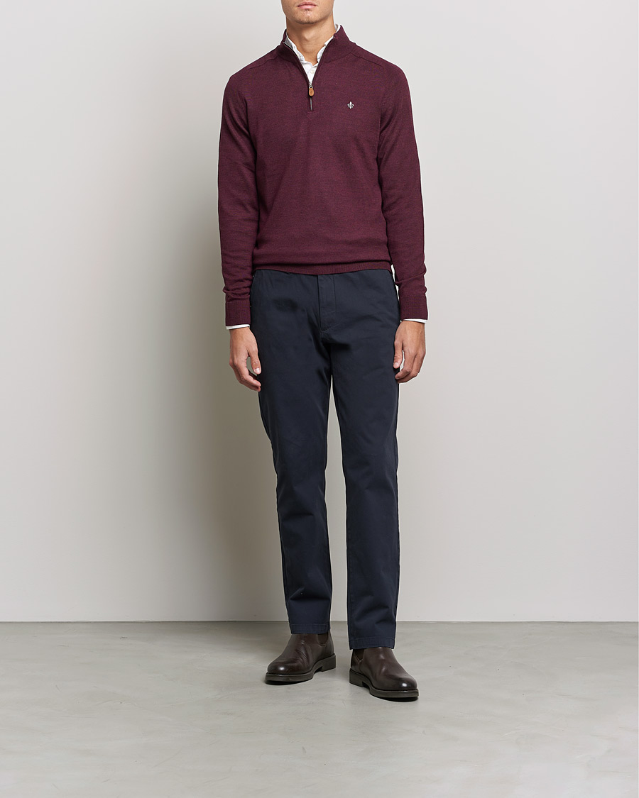 Hombres | Jerséis y prendas de punto | Morris | John Merino Half Zip Burgundy