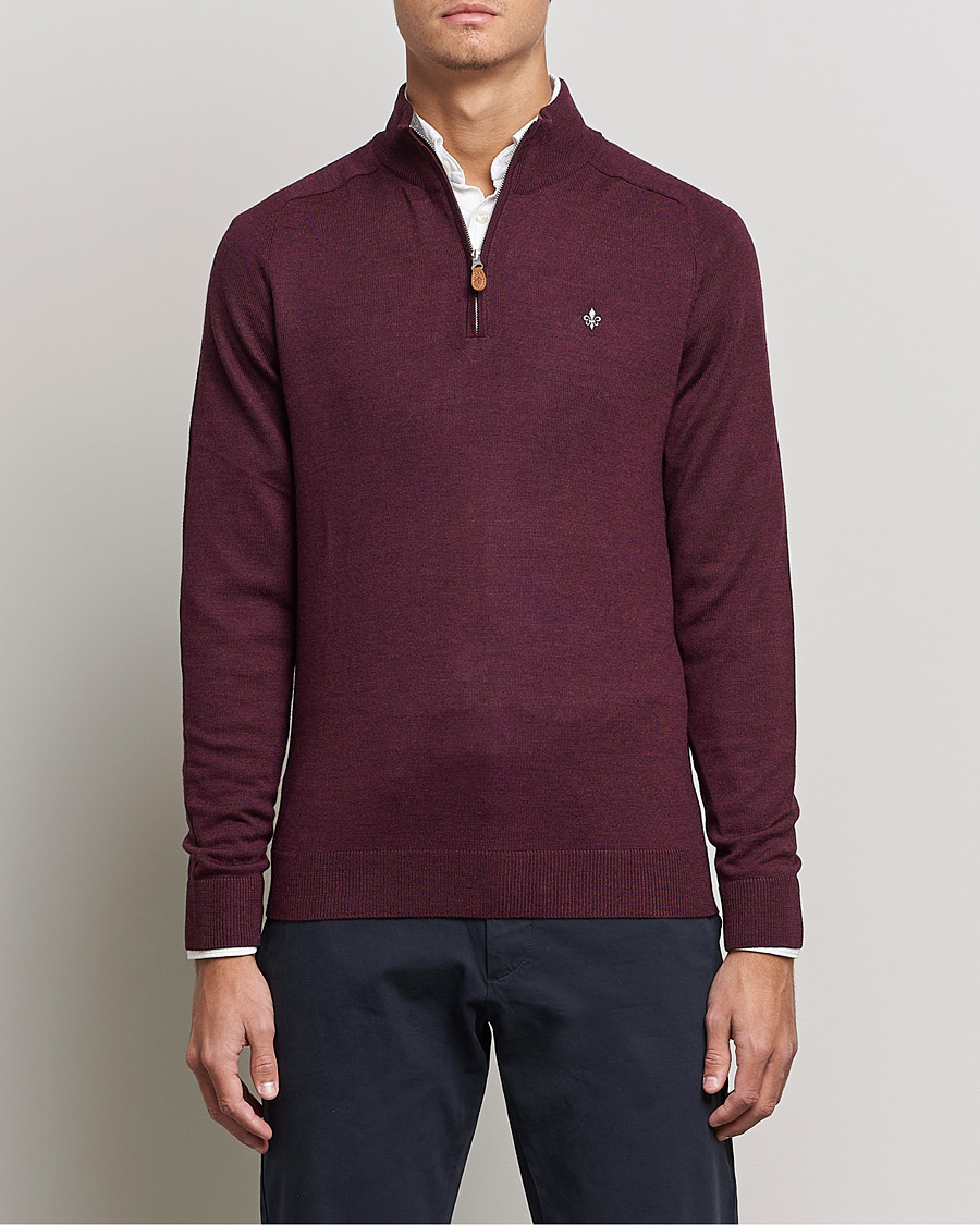 Hombres | Jerséis y prendas de punto | Morris | John Merino Half Zip Burgundy